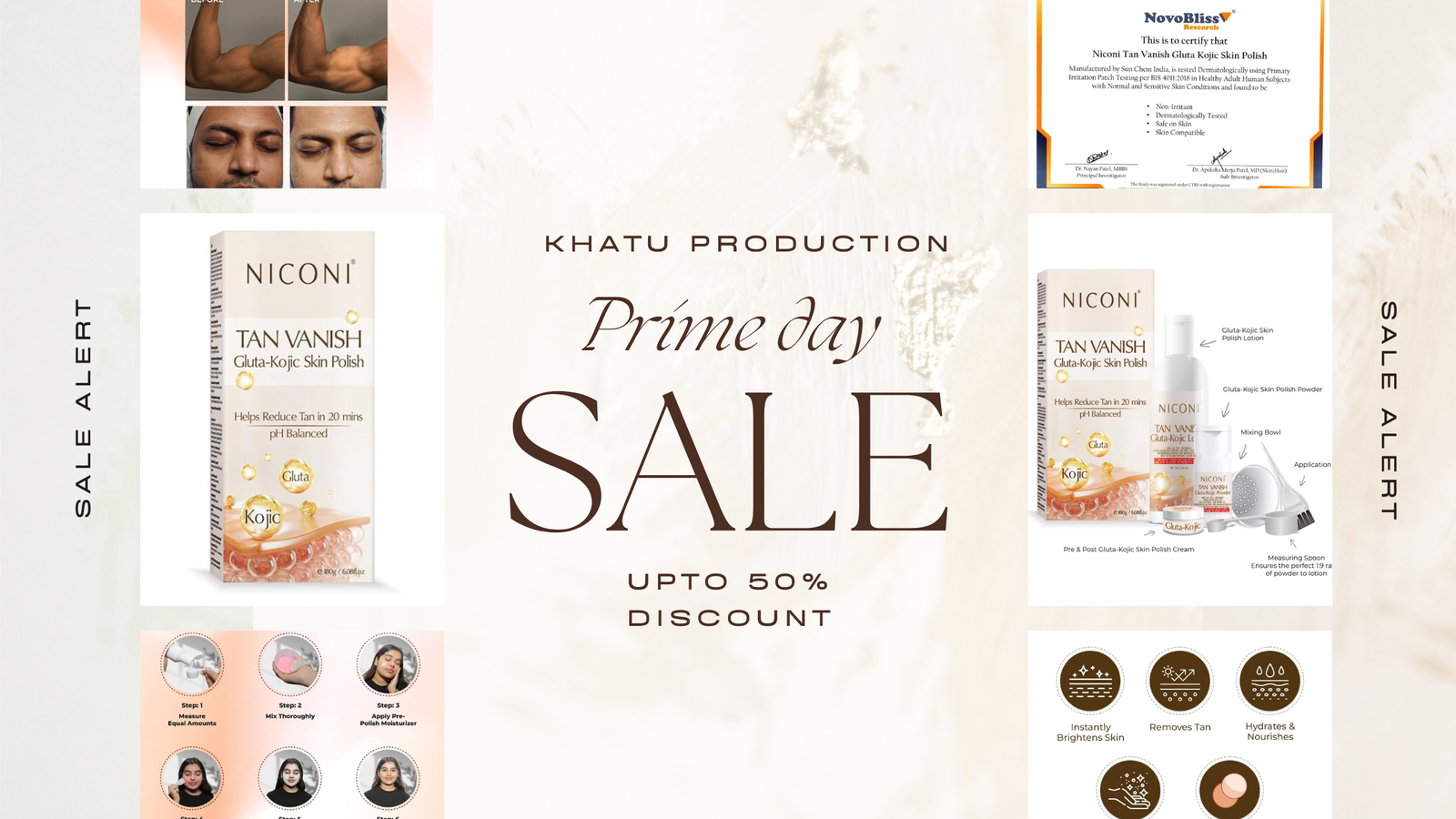 Key benefits of NICONI Tan Vanish Gluta-Kojic Skin Polish for instant tan removal and glowing skin